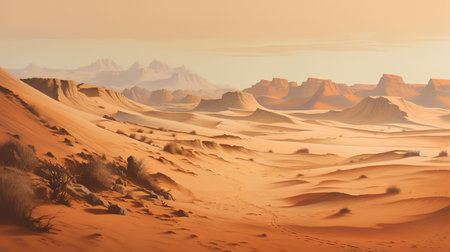 Desert landscape with sand dunes. 3d render illustration.の素材