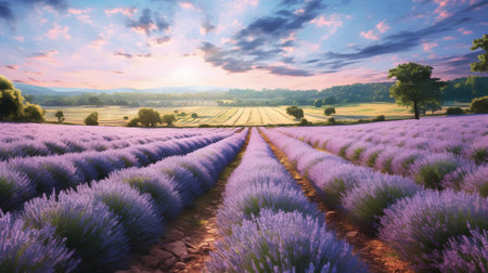 Lavender field at sunset in Provence, France.の素材
