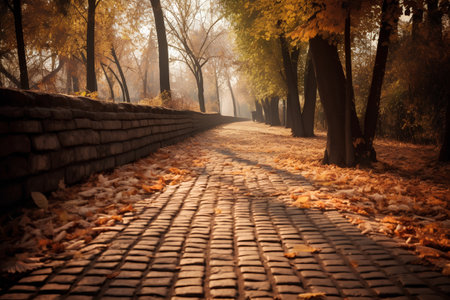 Autumn alley with fallen leaves in the park. Autumn background.の素材