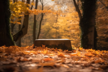 Autumn scene with fallen leaves on ground in park. Selective focus.の素材