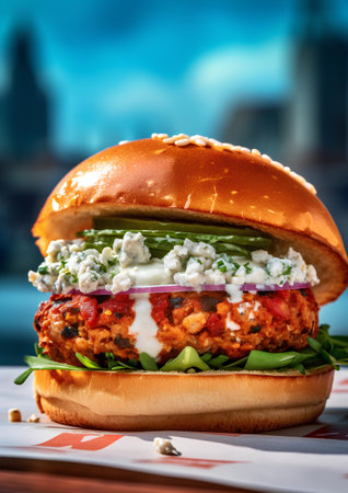 Vegetarian burger with vegetables, blue cheese and arugulaの素材