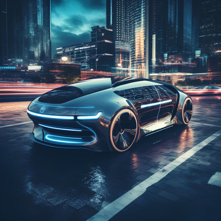 Conceptual image of a modern car in the city at nightの素材