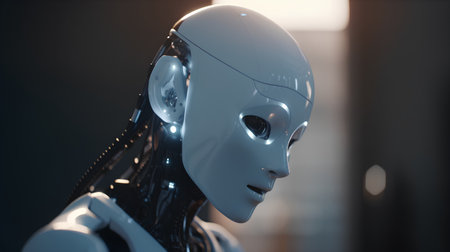 3d rendering humanoid robot or cyborg with artificial intelligence or machine learning conceptの素材