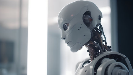 artificial intelligence robot in a modern factory. 3d rendering.の素材