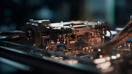 Close-up of a computer circuit board. 3D rendering.の素材