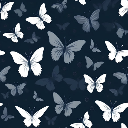 Seamless pattern with butterflies on a dark background. Vector illustration.の素材