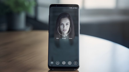 Smartphone with face recognition app on the screen. 3d renderingの素材