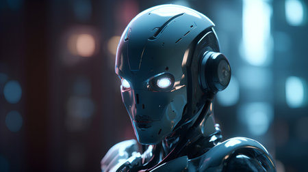 3d rendering cyborg or robot with artificial intelligence concept on dark backgroundの素材