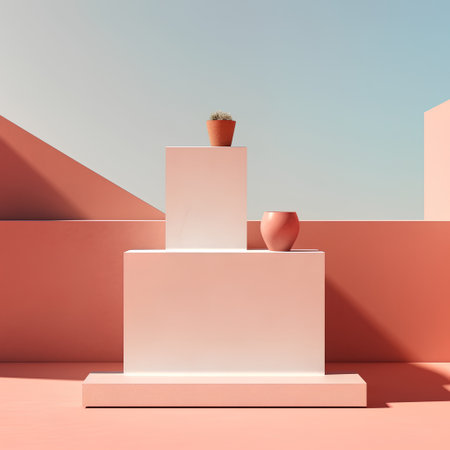 Minimal scene with podiums and vase. 3d renderの素材