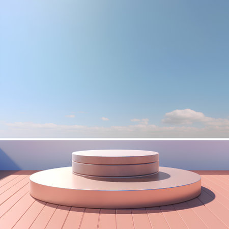 3d render of podium on the background of blue sky with cloudsの素材