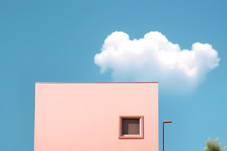 Clouds in the shape of a house on a blue sky backgroundの素材