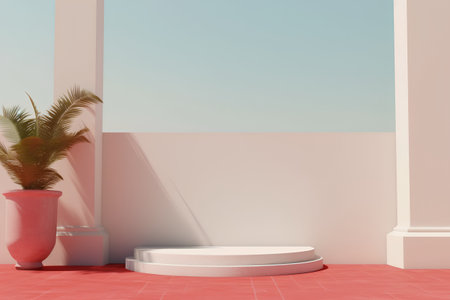 3d rendering of minimal geometric forms, podium for product display.の素材