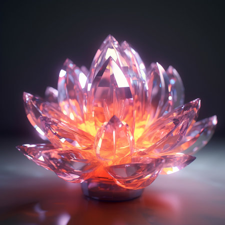 3d rendering of a crystal with a lotus flower inside itの素材
