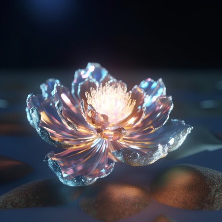 3d illustration of a lotus flower in water with reflection.の素材