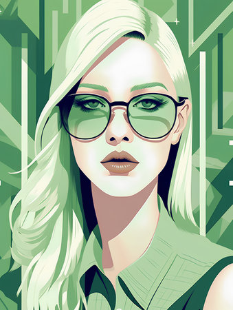 Portrait of a beautiful young woman in glasses. Vector illustration.の素材