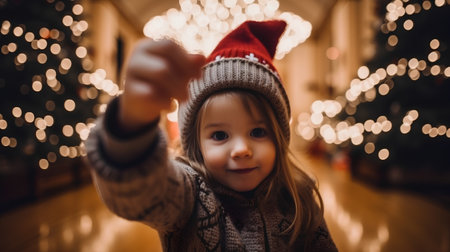 Adorable little girl on Christmas market in Paris, France looking at cameraの素材