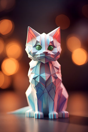 Paper origami cat on bokeh background. 3d renderingの素材