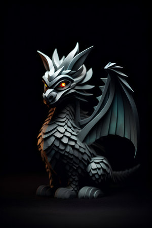 Dragon statue on a black background. Fantasy concept. Close up.の素材