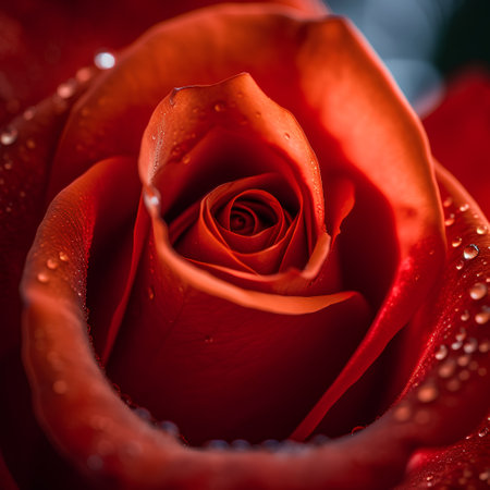 Close up of red rose with water drops, shallow depth of fieldの素材