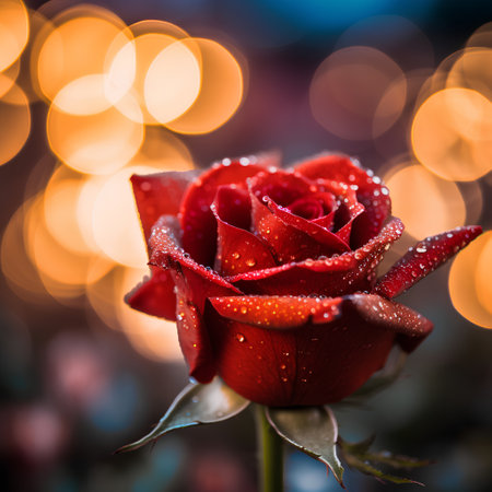 Red rose on bokeh background. Valentine's day concept.の素材