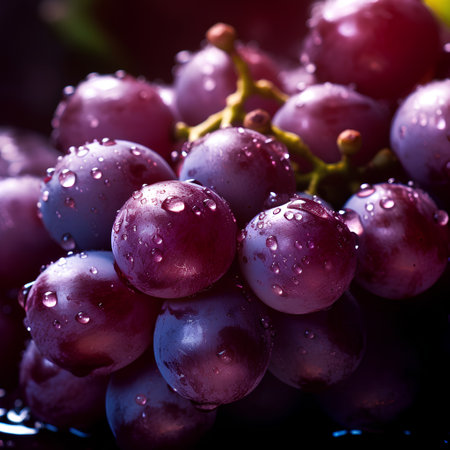 Bunch of fresh red grapes with water drops on black background.の素材
