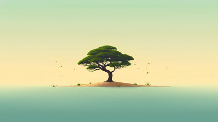 Tree on the island in the sea. Vector illustration for your designの素材