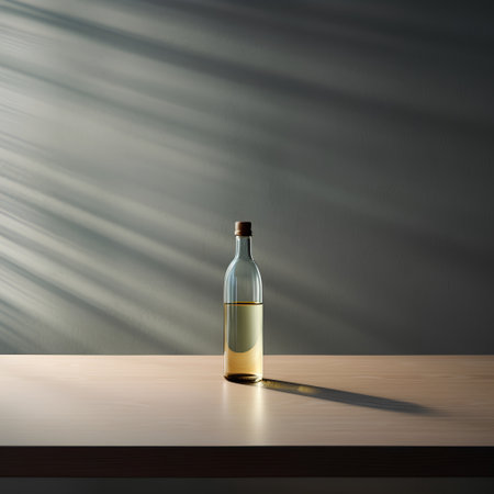 A bottle of white wine on a wooden table. 3d renderingの素材