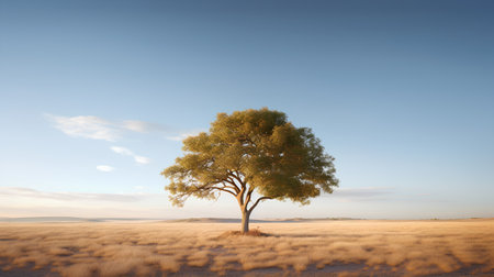 Lonely tree in the field at sunset. 3d renderの素材