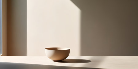 Empty brown ceramic bowl on a beige background. 3d renderingの素材