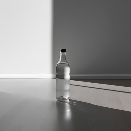 Bottle of water on the floor in the room. 3d renderの素材