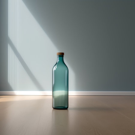 Empty glass bottle on the floor in the room. 3d renderの素材