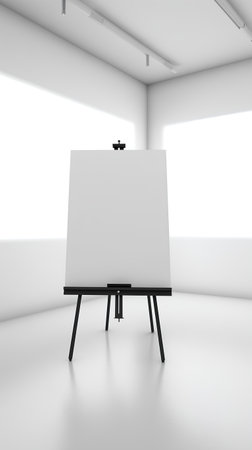 White canvas on a wooden easel in the room. 3d renderの素材