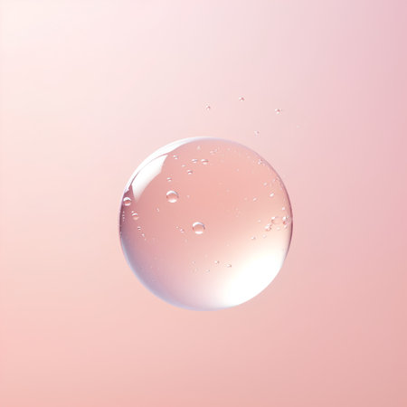 Transparent water drop isolated on pink background. Realistic vector illustration.の素材