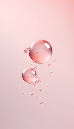 Water drops on pink background. Realistic vector illustration of water drops.の素材