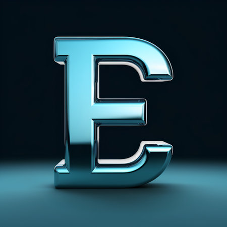 Metal letter E uppercase on blue background. 3d renderingの素材