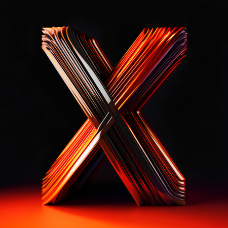 Letter X. 3D rendering. Metallic font on dark background.の素材