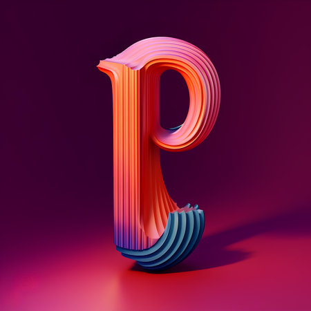 Colorful 3d letter P uppercase. Pink, blue and orange font. 3D renderingの素材