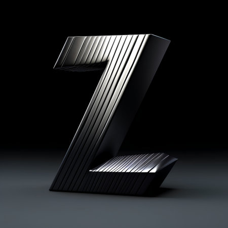 Metal letter Z uppercase on black background. 3D rendered font.の素材
