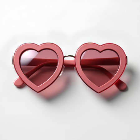 Red heart shaped sunglasses isolated on white background. 3D illustration.の素材