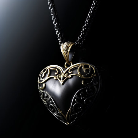 Heart shaped pendant on a black background. 3d rendering.の素材