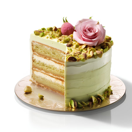 Pistachio cake isolated on white background with clipping path.の素材