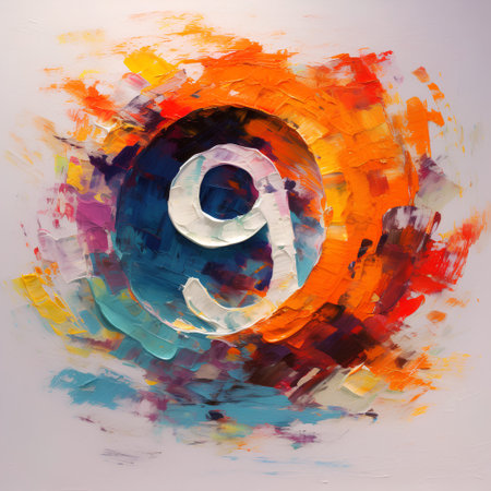 Number 9 painted in oil on a white background. Computer generated illustration.の素材