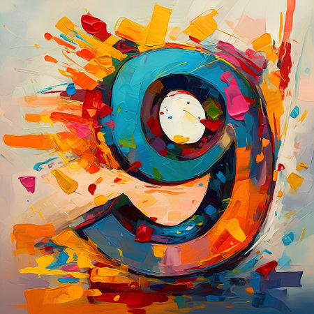 Colorful illustration of the number 9 in the form of a bowling ballの素材