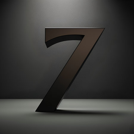 Metal number 7 on a dark background. 3D rendering. Eps 10.の素材
