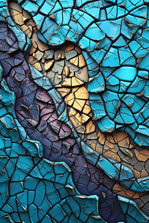 Colorful cracked mosaic wall as background. Abstract texture for design.の素材