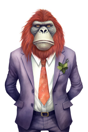 Gorilla in a business suit and tie. Watercolor illustrationの素材