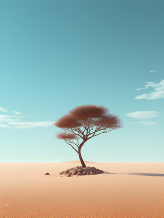 African tree in the desert, 3d render. Nature background.の素材