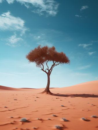 Lonely tree in the desert. 3D render illustration.の素材