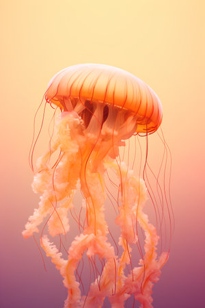 Jellyfish isolated on orange background. Realistic jellyfish.の素材
