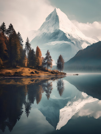 Matterhorn mountain reflected in the lake, Switzerland. Long exposure.の素材